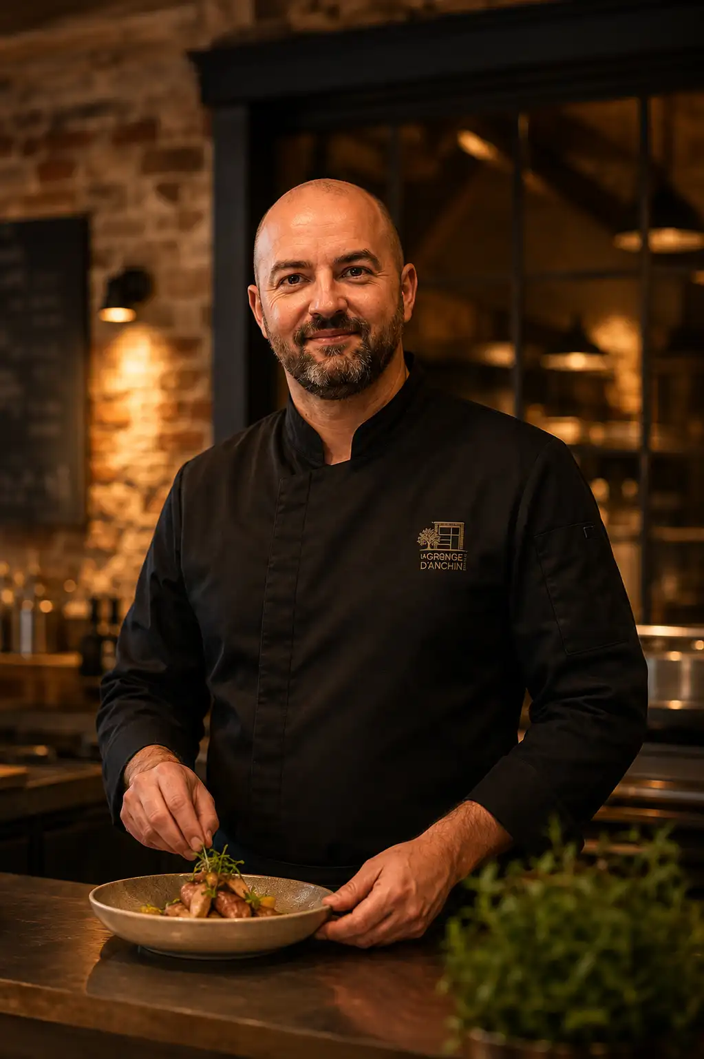 Arnaud, aux fourneaux de La Grange d'Anchin, dresse une assiette
