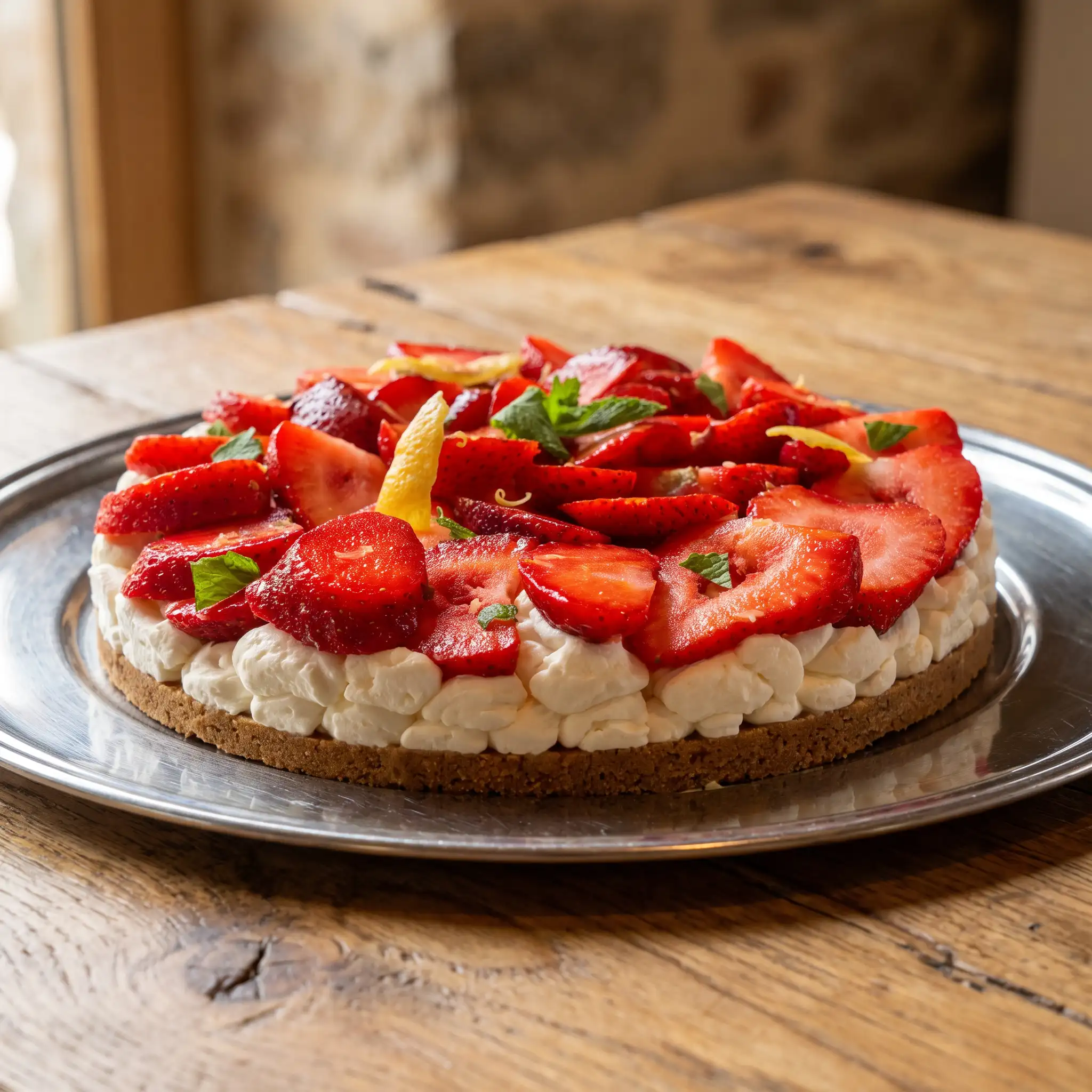 Tarte aux fraises, chantilly et zestes de citron